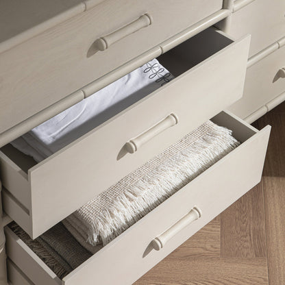 Commode 6 tiroirs Elstowe en imitation bambou, blanc ombré