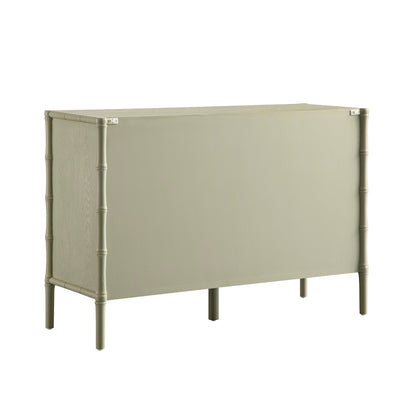 Commode 6 tiroirs Elstowe en imitation bambou, vert sauge