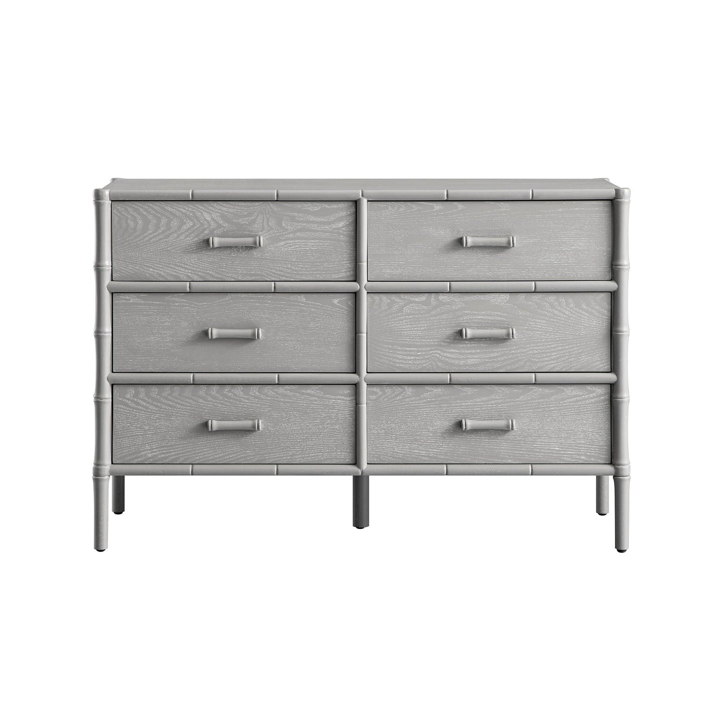 Commode 6 tiroirs Elstowe en imitation bambou, gris chaud