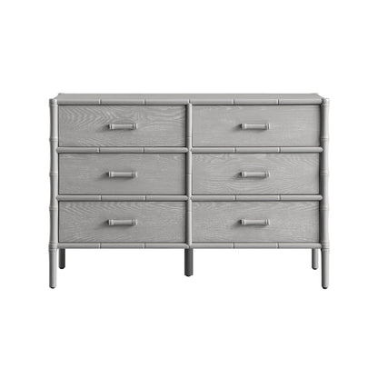 Commode 6 tiroirs Elstowe en imitation bambou, gris chaud