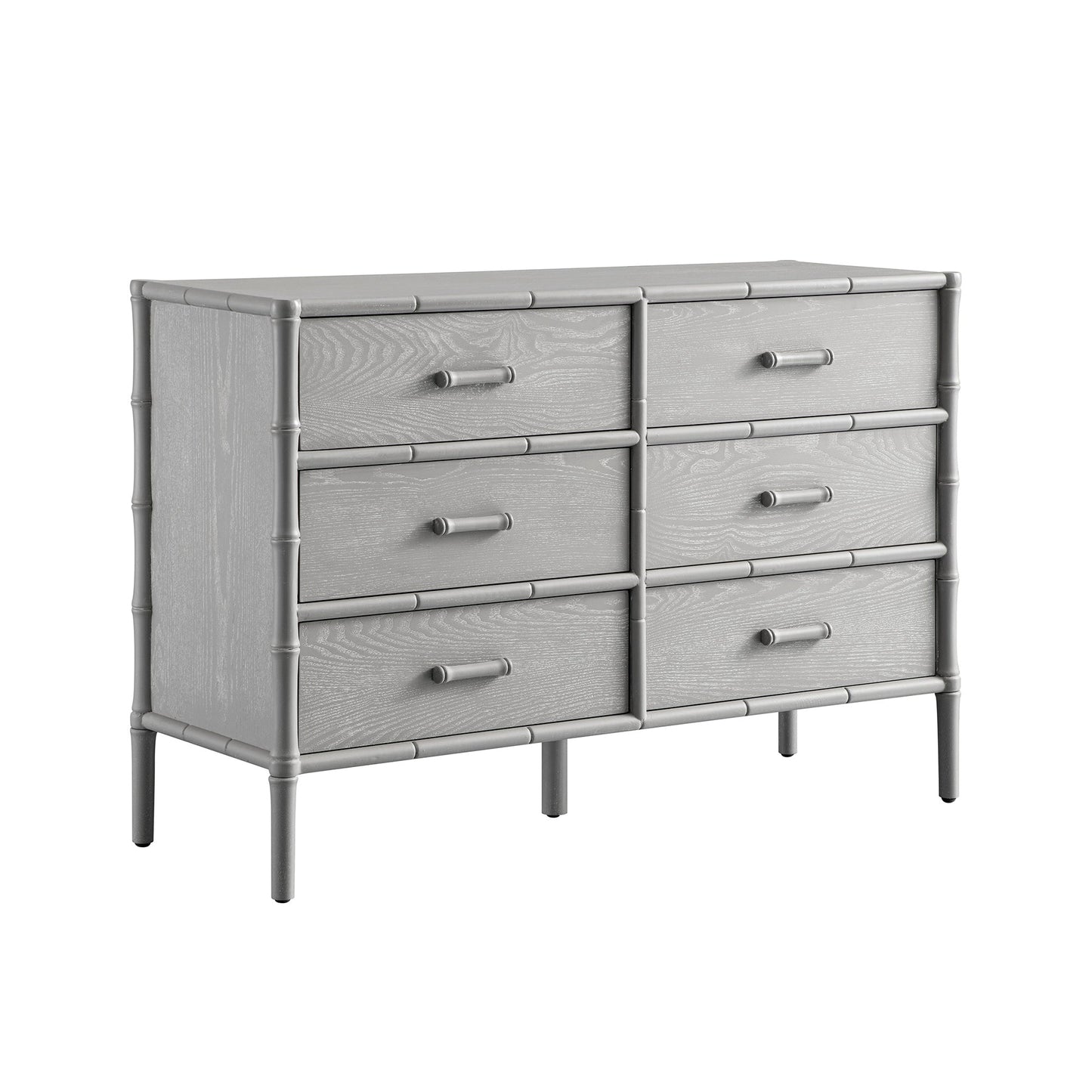 Commode 6 tiroirs Elstowe en imitation bambou, gris chaud