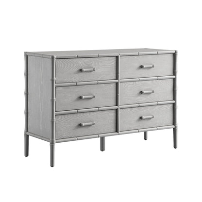 Commode 6 tiroirs Elstowe en imitation bambou, gris chaud