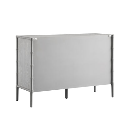 Commode 6 tiroirs Elstowe en imitation bambou, gris chaud