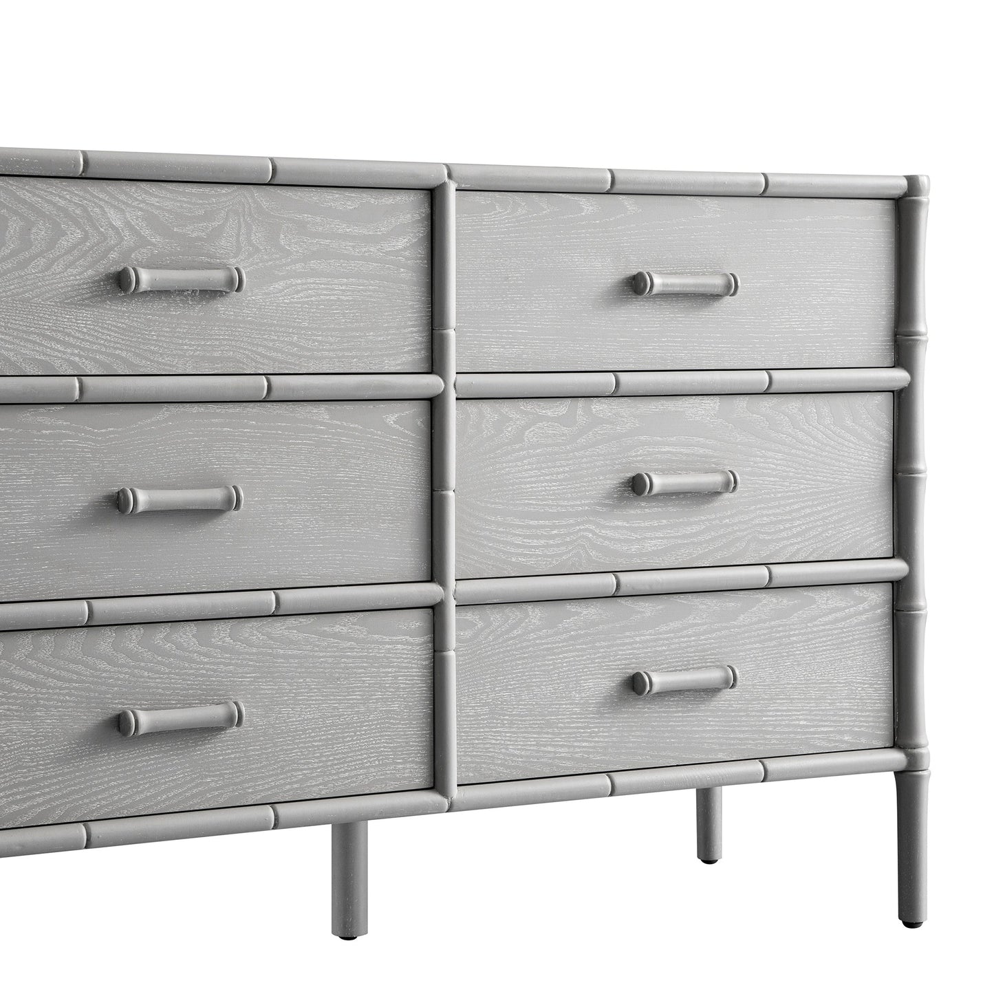 Commode 6 tiroirs Elstowe en imitation bambou, gris chaud