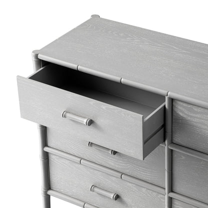 Commode 6 tiroirs Elstowe en imitation bambou, gris chaud