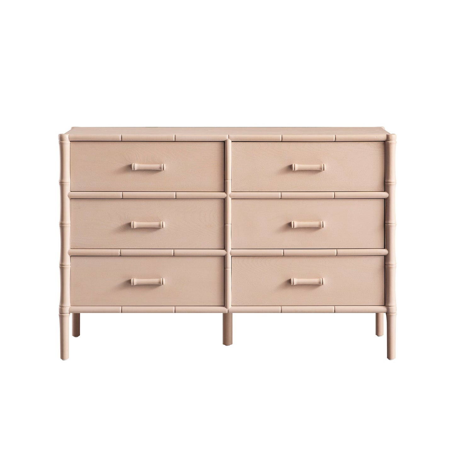 Commode 6 tiroirs Elstowe en imitation bambou, rose nude