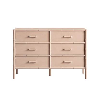 Commode 6 tiroirs Elstowe en imitation bambou, rose nude