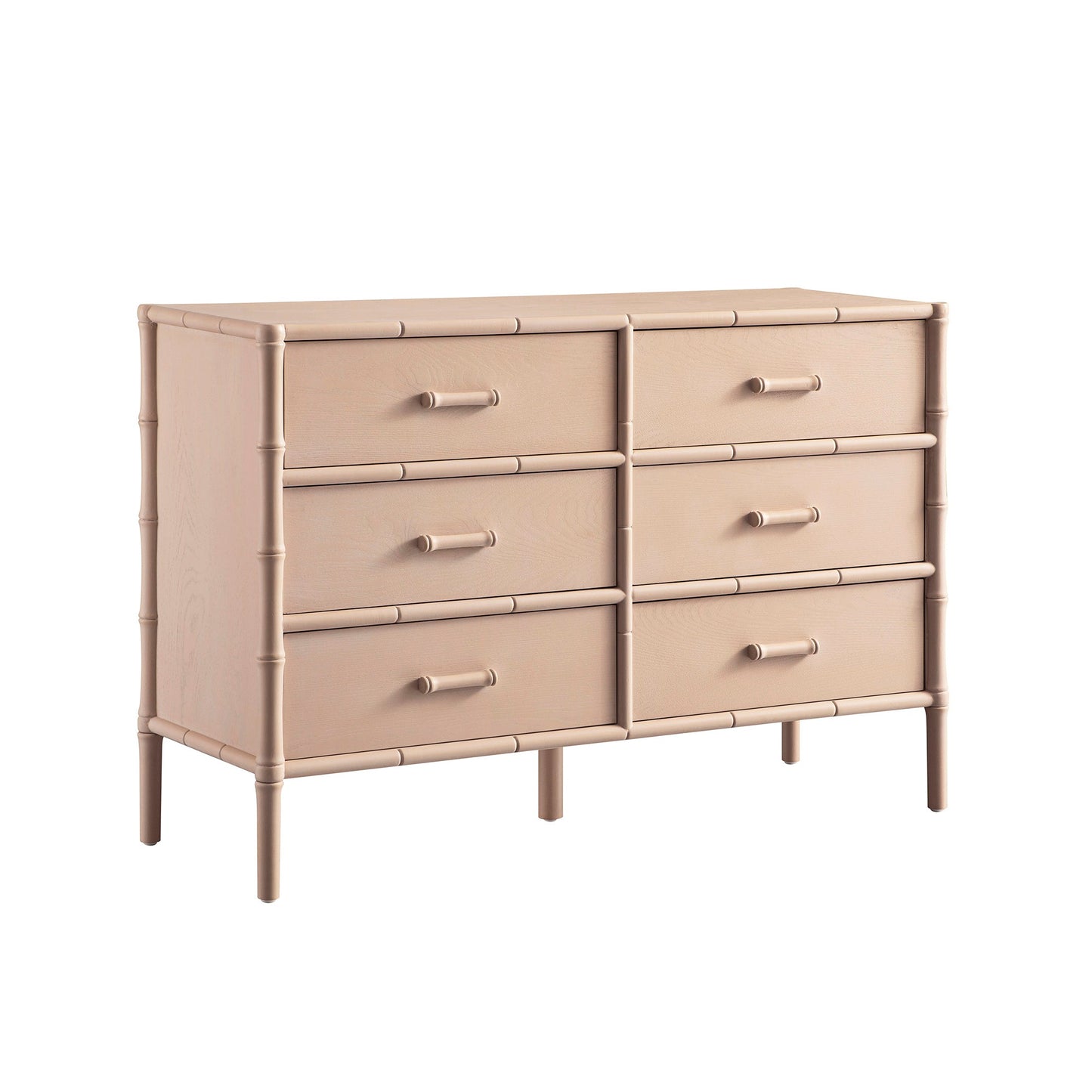 Commode 6 tiroirs Elstowe en imitation bambou, rose nude