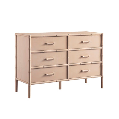 Commode 6 tiroirs Elstowe en imitation bambou, rose nude