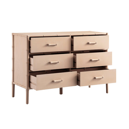 Commode 6 tiroirs Elstowe en imitation bambou, rose nude