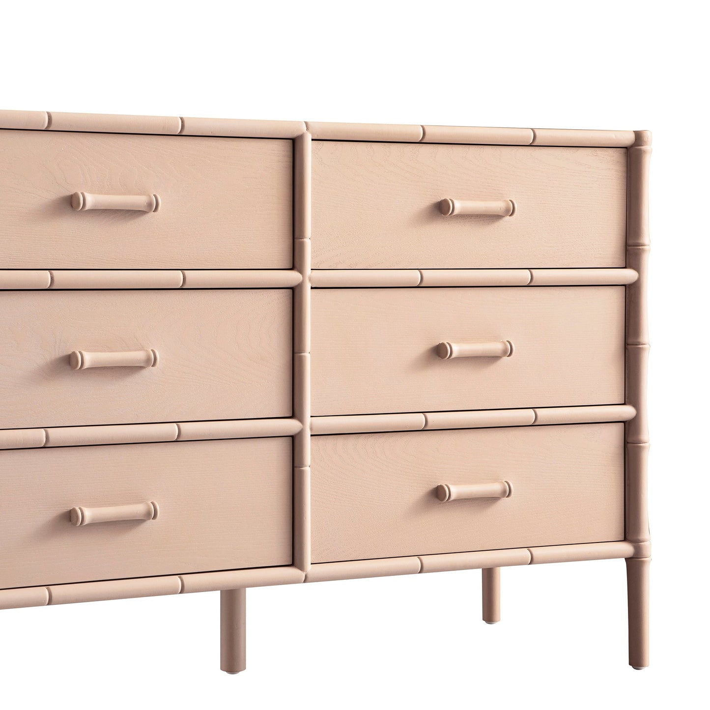 Commode 6 tiroirs Elstowe en imitation bambou, rose nude