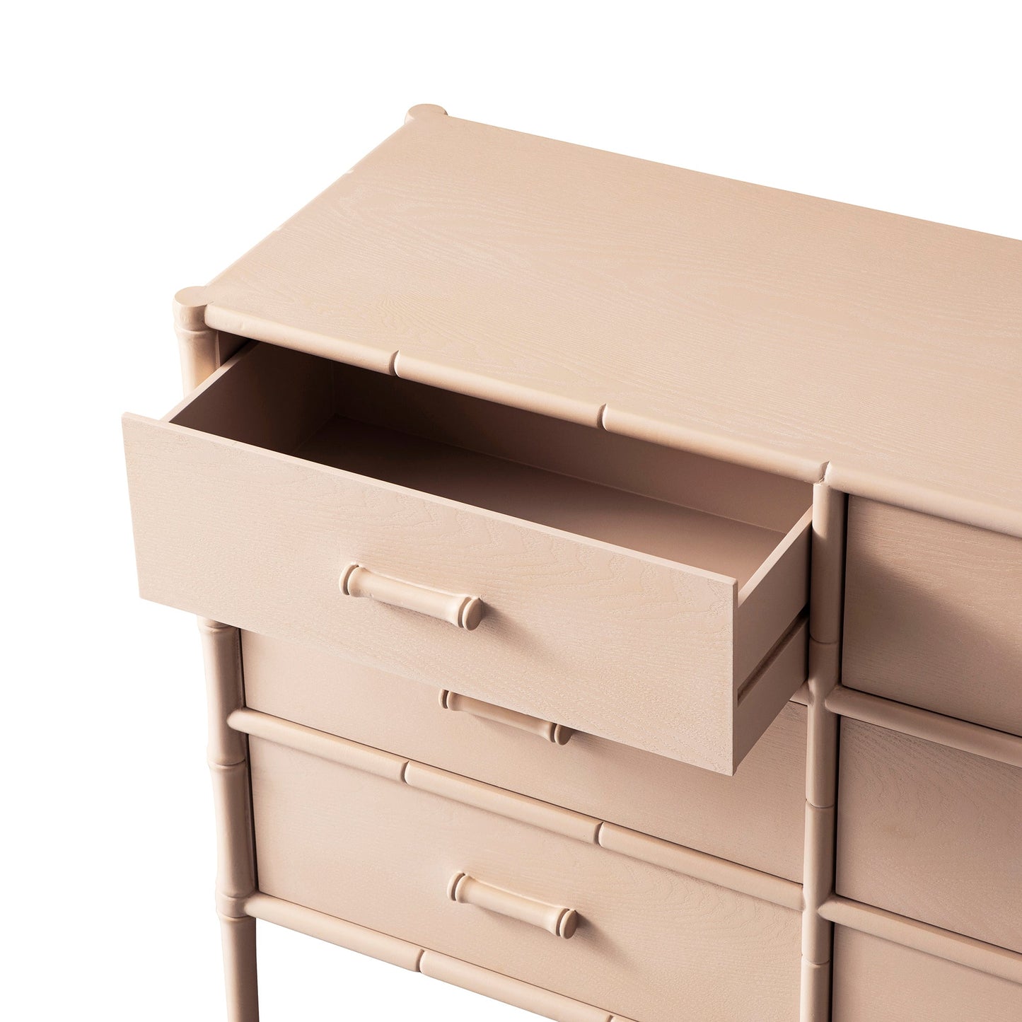 Commode 6 tiroirs Elstowe en imitation bambou, rose nude