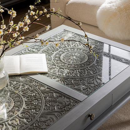 Table basse Chantilly gris moyen avec tiroirs