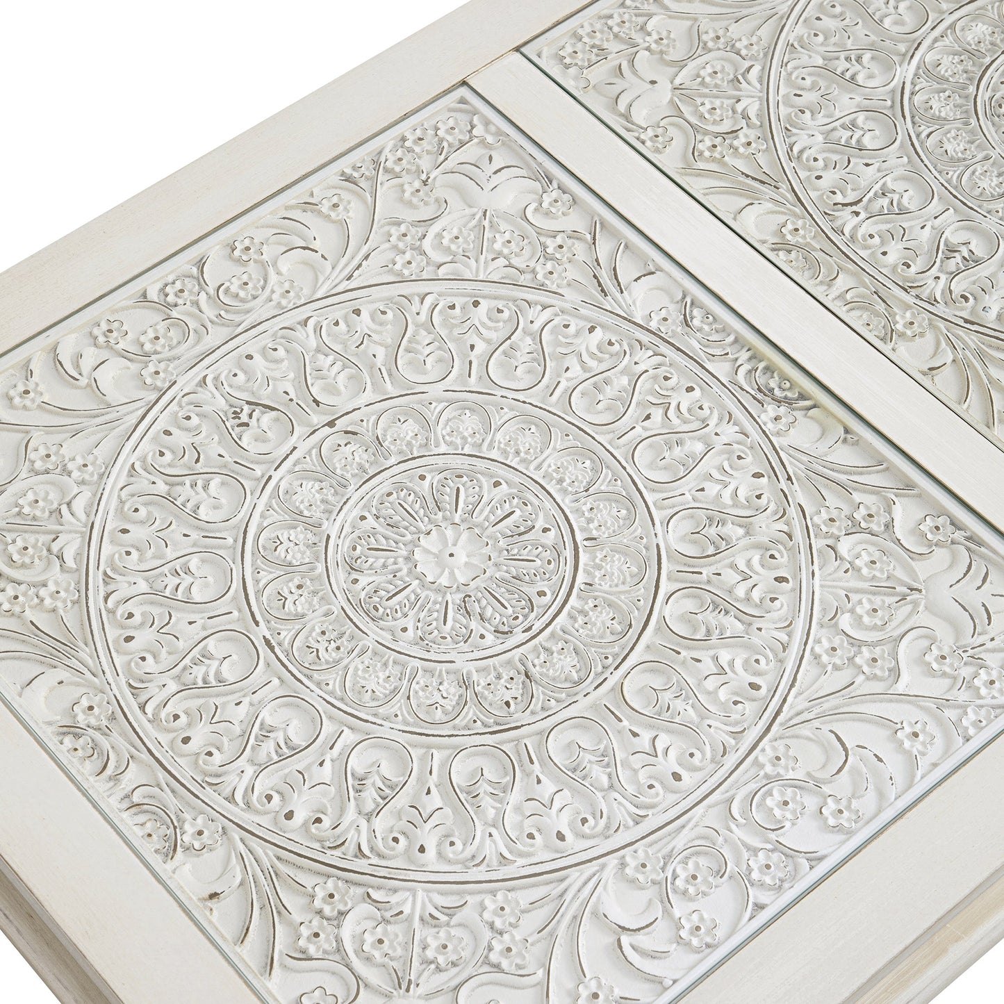 Table basse blanchie à la chaux Chantilly avec tiroirs