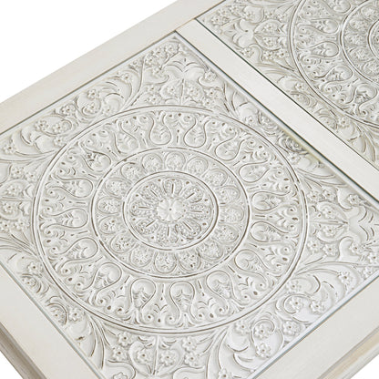 Table basse blanchie à la chaux Chantilly avec tiroirs