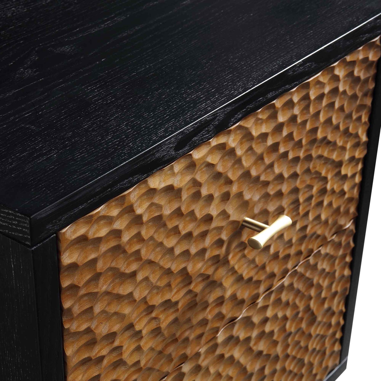 Table de chevet sculptée Bianca Chip, bronze antique et noir