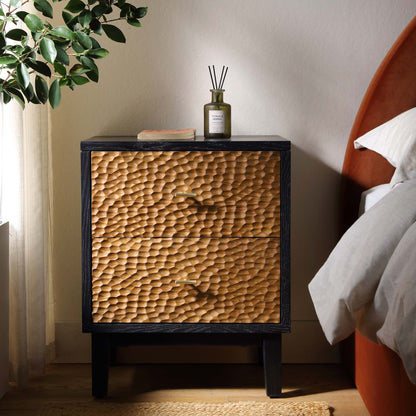 Table de chevet sculptée Bianca Chip, bronze antique et noir