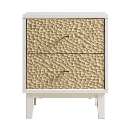 Table de chevet sculptée Bianca Chip, beige sable et ivoire
