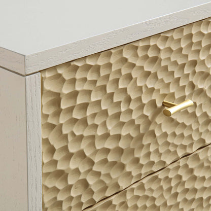 Table de chevet sculptée Bianca Chip, beige sable et ivoire