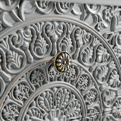 Table de chevet sculptée à 2 tiroirs Chantilly gris moyen