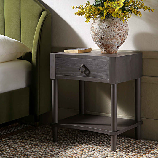 Table de chevet concave Thalia à 1 tiroir, chêne argenté