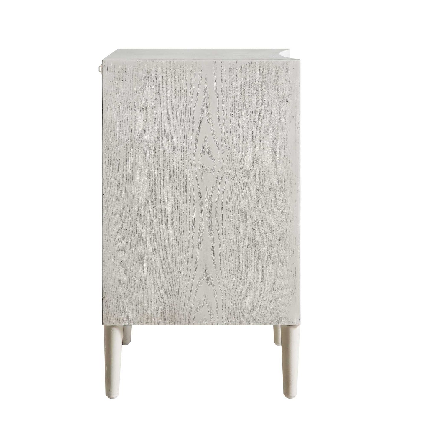Table de chevet concave Thalia à 3 tiroirs, blanc délavé
