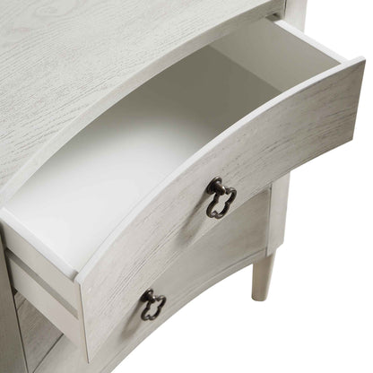 Table de chevet concave Thalia à 3 tiroirs, blanc délavé
