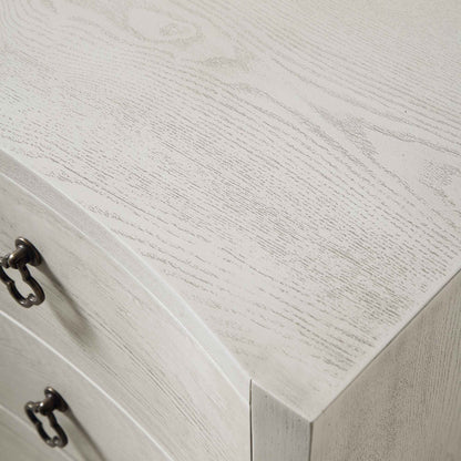 Table de chevet concave Thalia à 3 tiroirs, blanc délavé