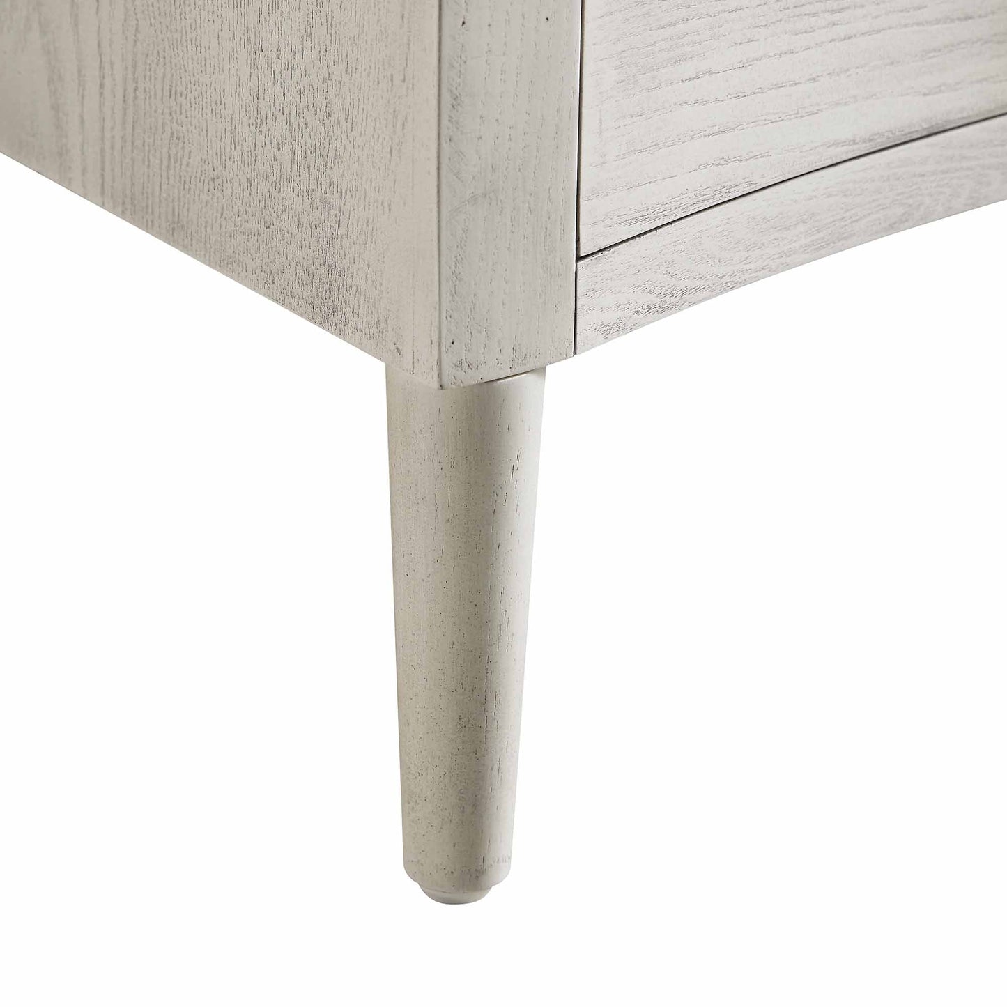 Table de chevet concave Thalia à 3 tiroirs, blanc délavé