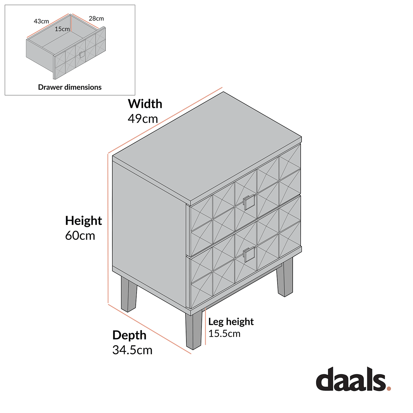 Table de chevet Gibbs à 2 tiroirs, naturel