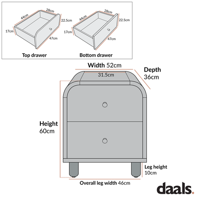 Table de chevet Maude à 2 tiroirs, frêne naturel