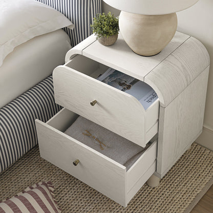 Table de chevet Maude à 2 tiroirs, frêne blanc lavé