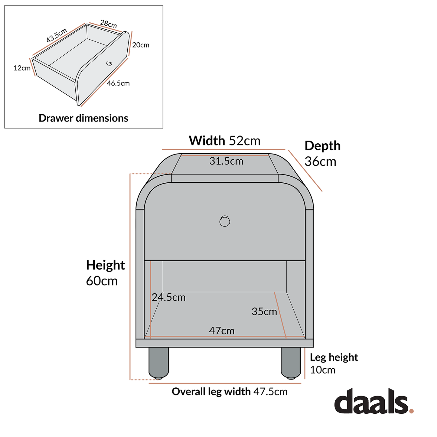 Table de chevet Maude 1 tiroir, frêne naturel
