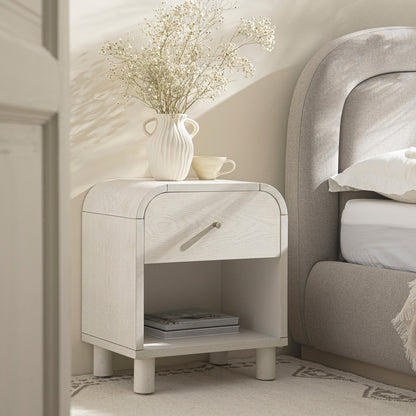 Table de chevet Maude 1 tiroir, frêne blanc lavé