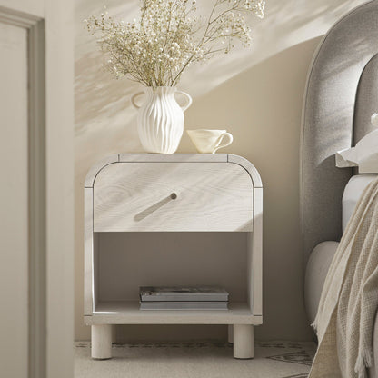 Table de chevet Maude 1 tiroir, frêne blanc lavé