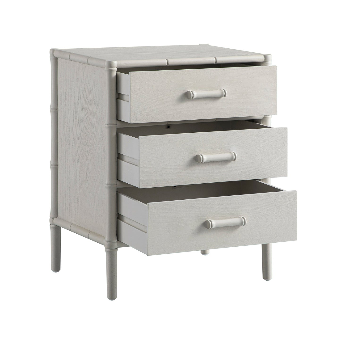 Table de chevet 3 tiroirs Elstowe en imitation bambou, blanc ombré