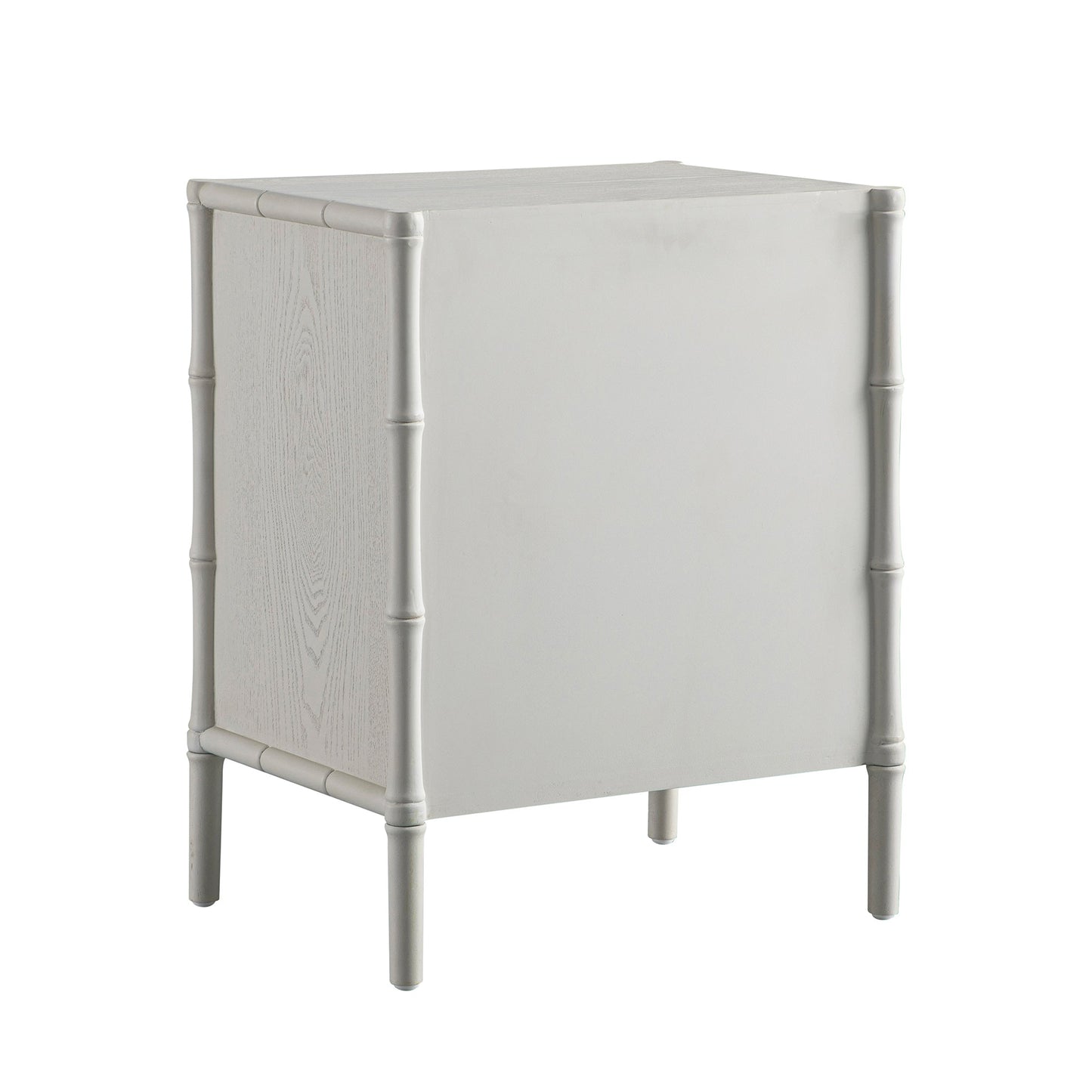 Table de chevet 3 tiroirs Elstowe en imitation bambou, blanc ombré