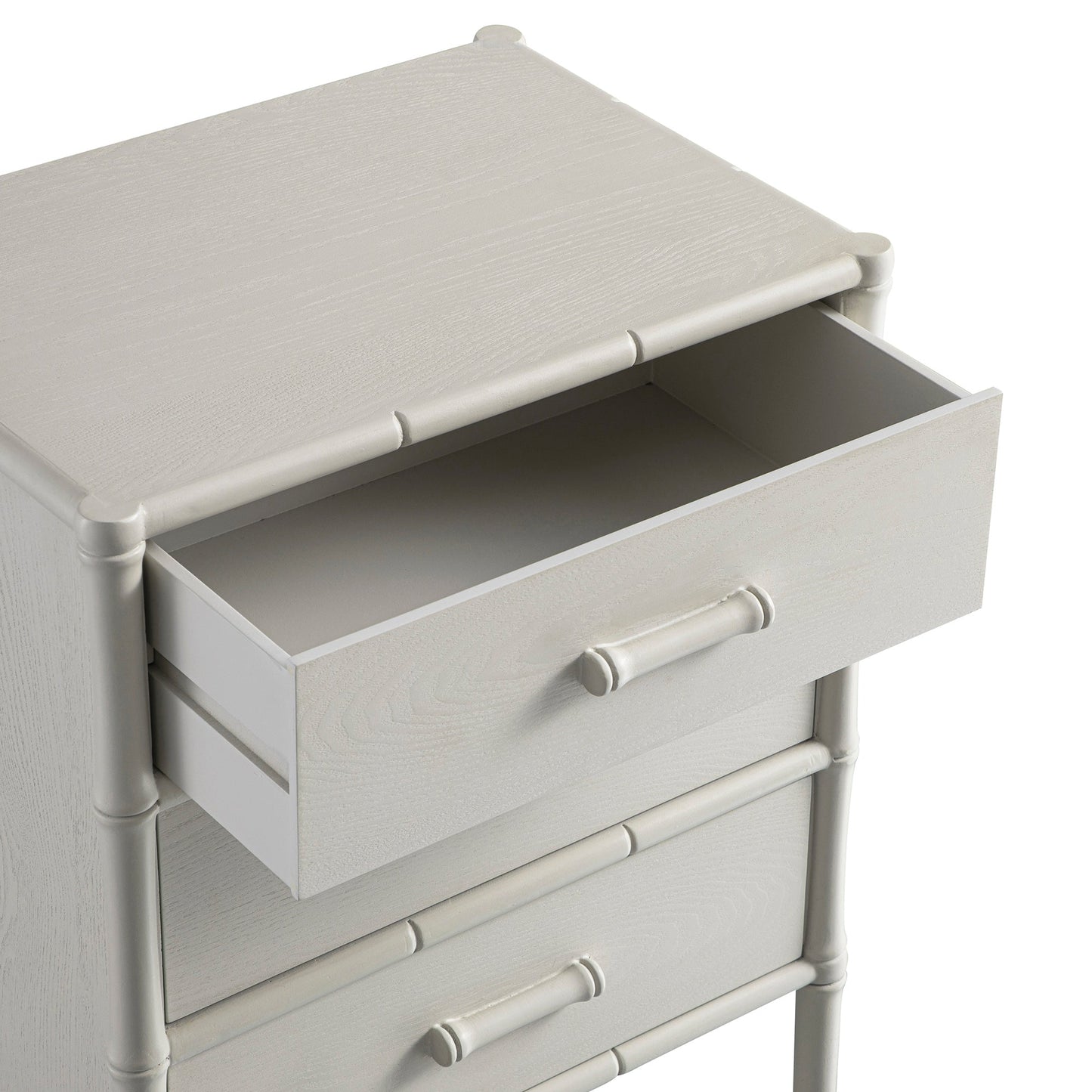 Table de chevet 3 tiroirs Elstowe en imitation bambou, blanc ombré