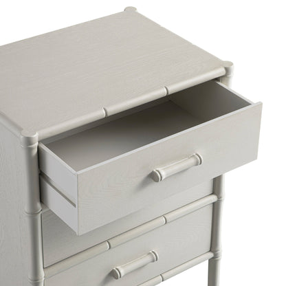 Table de chevet 3 tiroirs Elstowe en imitation bambou, blanc ombré