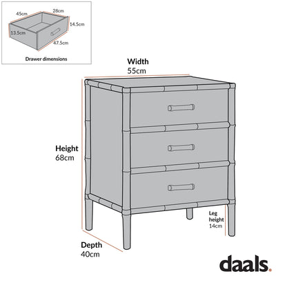 Table de chevet 3 tiroirs Elstowe en imitation bambou, vert sauge