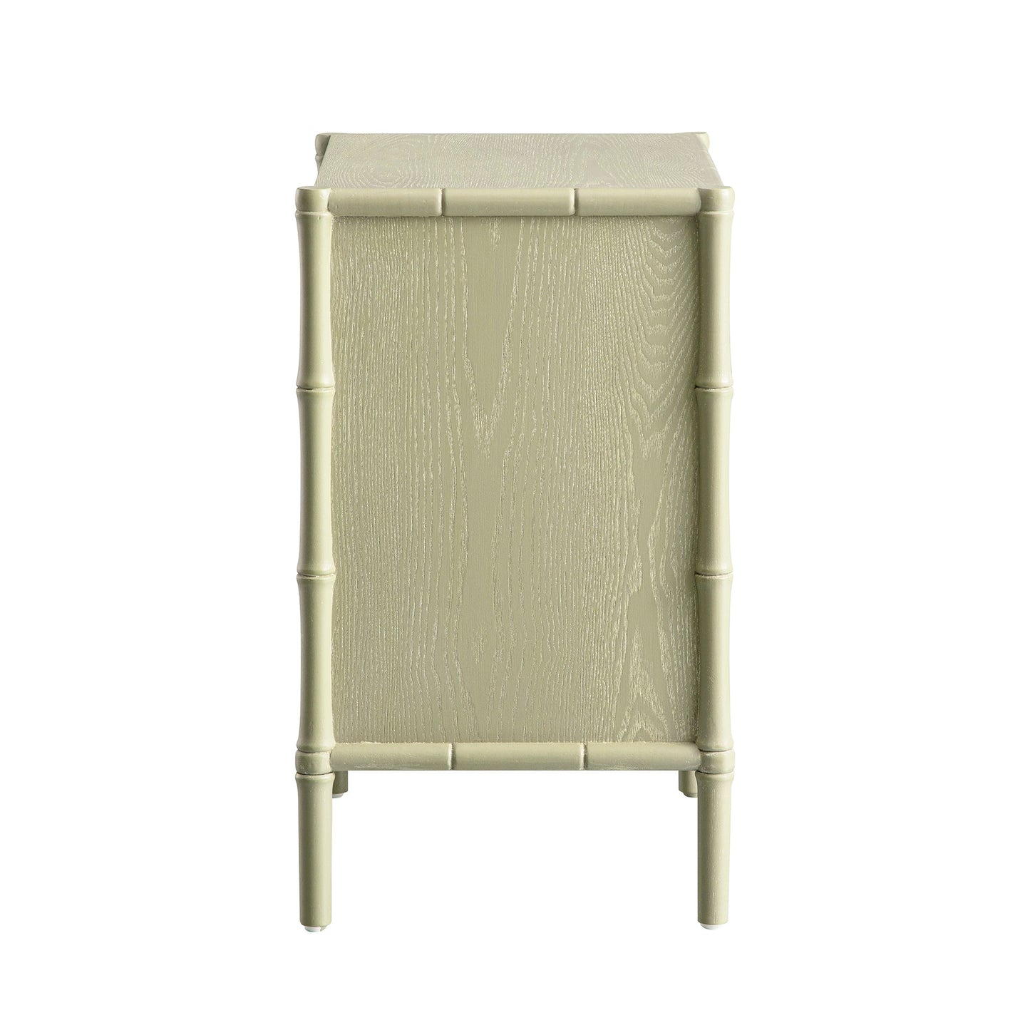 Table de chevet 3 tiroirs Elstowe en imitation bambou, vert sauge