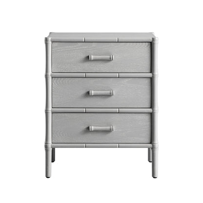 Table de chevet 3 tiroirs Elstowe en imitation bambou, gris chaud
