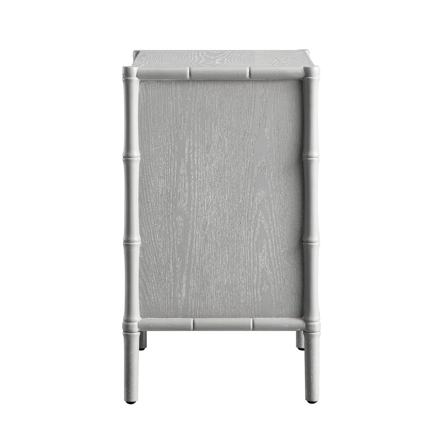 Table de chevet 3 tiroirs Elstowe en imitation bambou, gris chaud