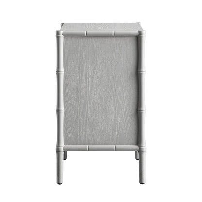 Table de chevet 3 tiroirs Elstowe en imitation bambou, gris chaud