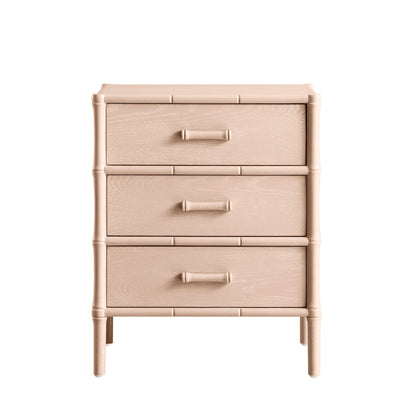 Table de chevet 3 tiroirs Elstowe en imitation bambou, rose nude