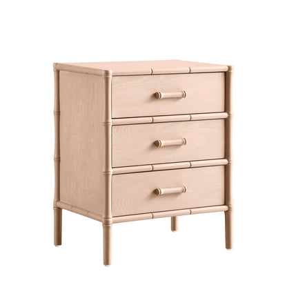 Table de chevet 3 tiroirs Elstowe en imitation bambou, rose nude