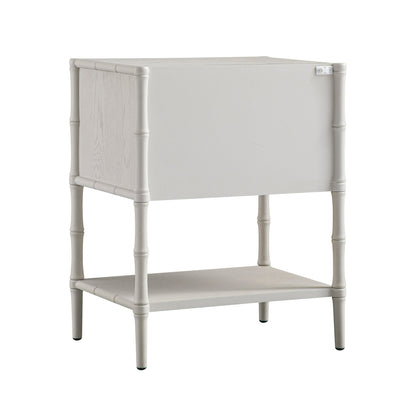 Table de chevet Elstowe imitation bambou à 2 tiroirs, blanc ombré