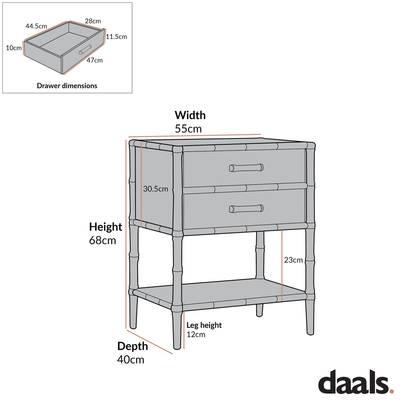 Table de chevet 2 tiroirs Elstowe en imitation bambou, gris chaud