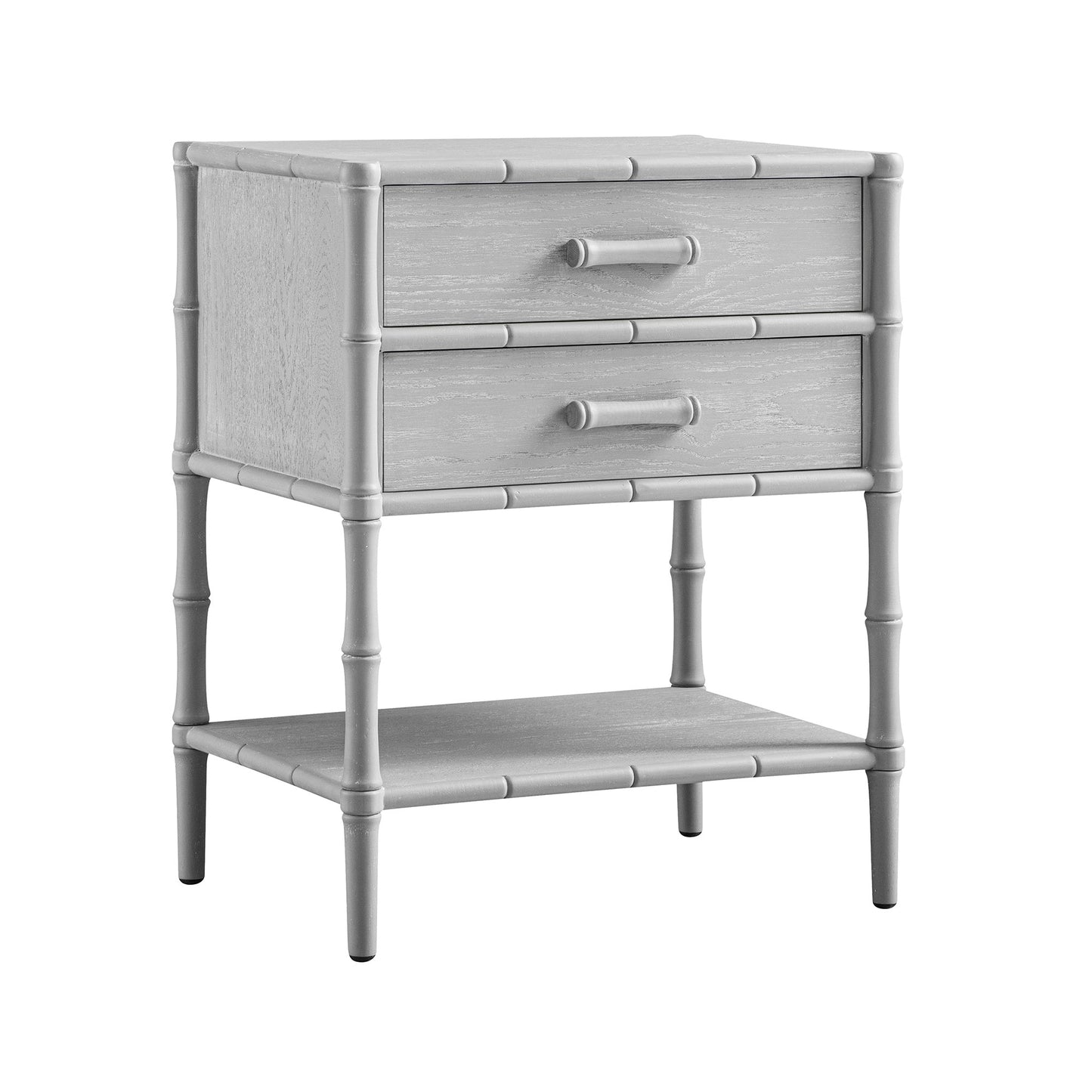 Table de chevet 2 tiroirs Elstowe en imitation bambou, gris chaud