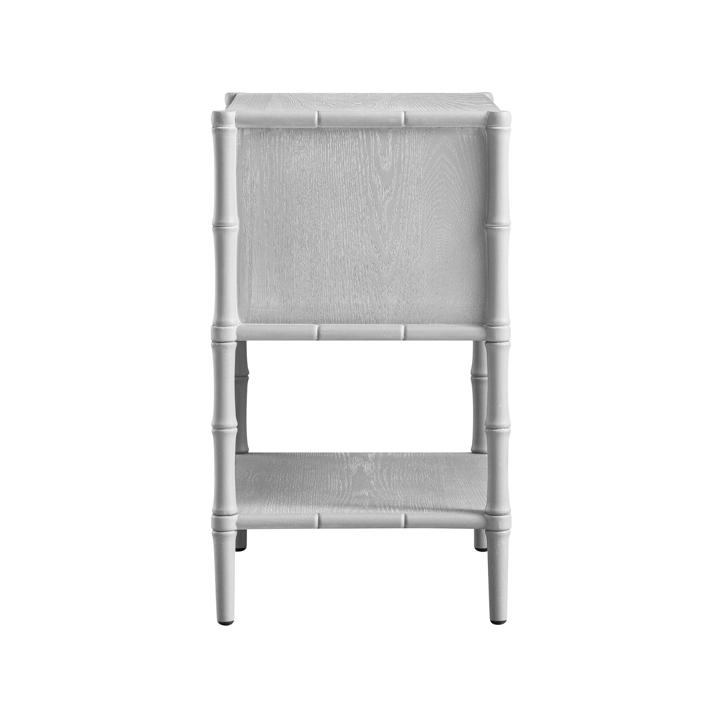 Table de chevet 2 tiroirs Elstowe en imitation bambou, gris chaud